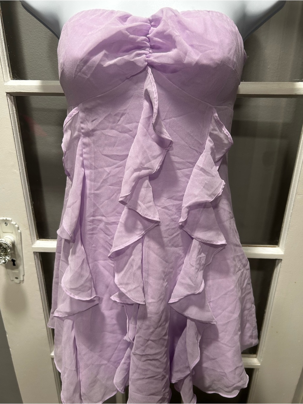 Hello Molly Lavender Strapless Ruffle Mini Dress